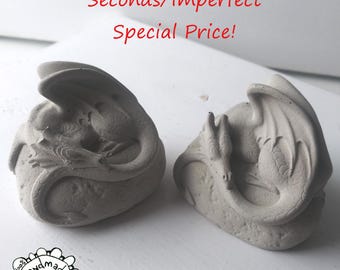 Imperfect/Second -Concrete Sleeping Baby Dragon, Cement Art Sculpture - Indoor or Outdoor Garden Art, Bookcase Ornament, Goth Statue, D&D