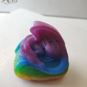 Rainbow Sleeping Baby Dragon, Colorful Art Sculpture - Cute Bookcase Ornament, Dragon Statue, D&D Prop, Handmade, One of a Kind