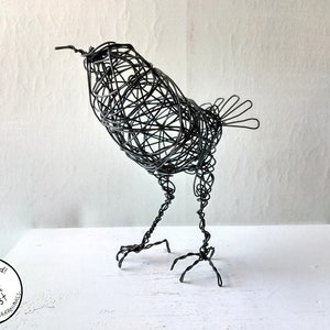 LEONIDAS- Original Wire Bird Sculpture, Completely Handmade and One of a Kind, Single Strand of Wire, Black Bird Statue