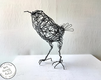 LEONIDAS- Original Wire Bird Sculpture, Completely Handmade and One of a Kind, Single Strand of Wire, Black Bird Statue