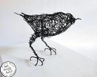 IVO - Original Wire Bird Sculpture, Completely Handmade and One of a Kind, Single Strand of Wire, Black Bird Statue, Artist Made Art