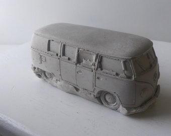 Bus  in the Mud Concrete Art Sculpture - VW Van Sculpture, Cement Bus, Concrete Volkswagen Statue, Garden Sculpture, Car Lover Gift, Hippie