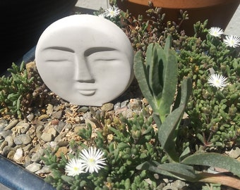 Moon Face Concrete Art Sculpture - Indoor or Outdoor Garden Art - Cement Sculpture, Hand Made Concrete Human Head Sleeping, Handmade Art