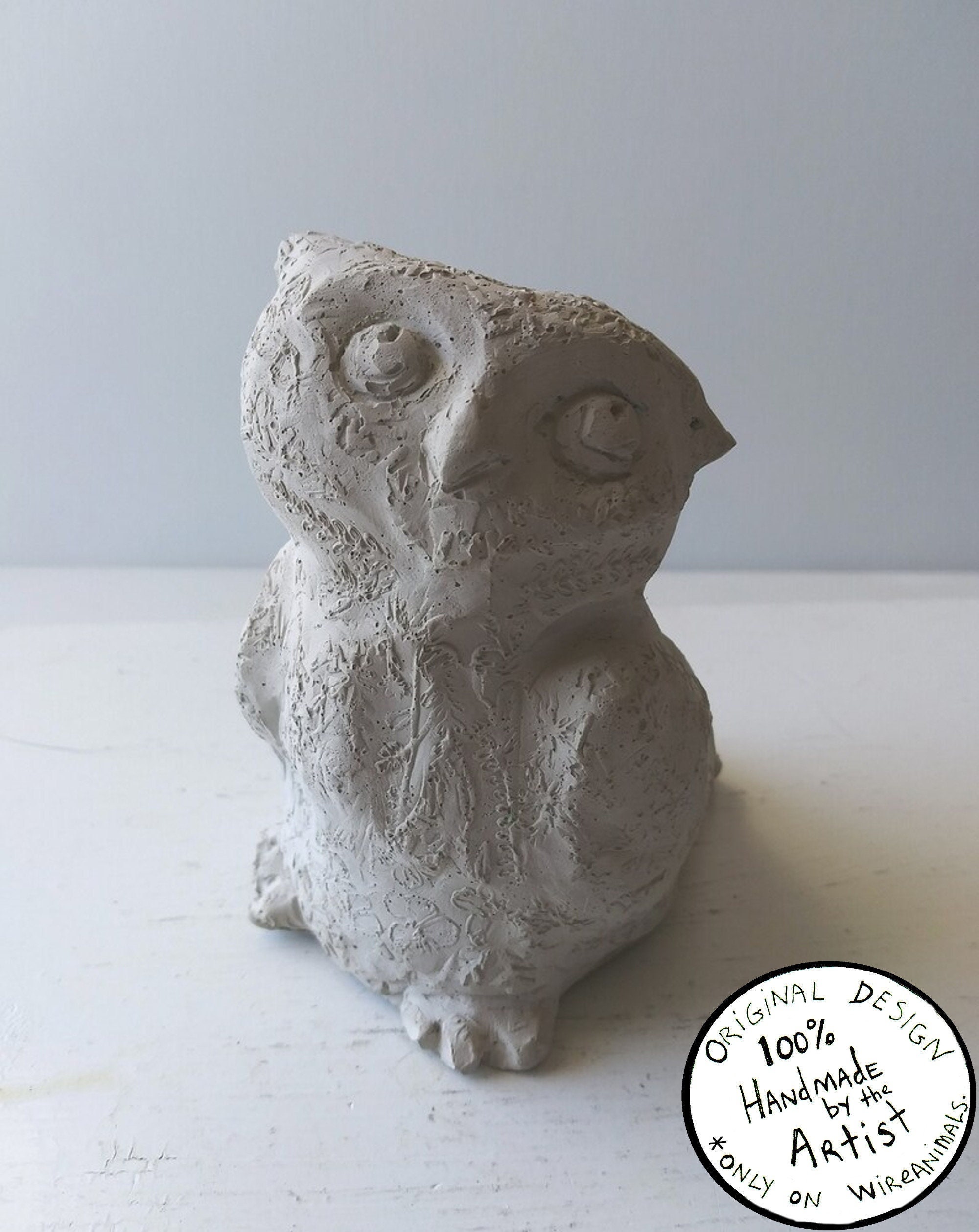 Familiar Owl - Solid Concrete Bird Sculpture- Baby Owl, Modern Art Contemporary Décor, Hand M