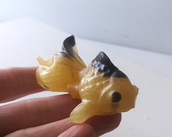 Mini Fancy Goldfish - Handmade Resin Fish Sculpture, Goldfish Figurine, Gold Fish Fancier Gift, Hand Made, Fish Art, Gold and Black