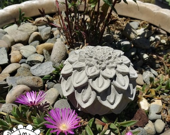 Lotus Blossom Orb - Flower Globe, Concrete Art Sculpture - Indoor or Outdoor Garden Art, Floral Decor, Cement Water Lily, Memorial Art Gift