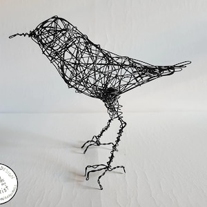GALLARDO - Original Wire Bird Sculpture, Completely Handmade and One of a Kind, Single Strand of Wire, Black Bird Statue, Artist Made Art