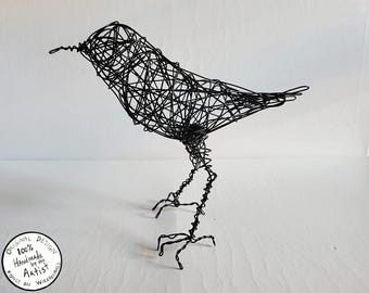 GALLARDO - Original Wire Bird Sculpture, Completely Handmade and One of a Kind, Single Strand of Wire, Black Bird Statue, Artist Made Art