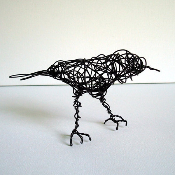 Unique Wire Bird Sculpture - BLACK ROBIN - All Sculpture ships for free in the USA