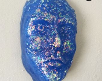 Cosmic Blue - Flower Child  No.20 - Resin Figurative Wall Sculpture, One of a Kind Wall Art, Hand Made Sculptue, Blue Head, Wall Art, Unique