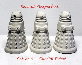 Mini Concrete Daleks - Handmade Miniatures in Cement, Fairy Garden Art, Diorama, Dr. Who Fan Gift, Photo Prop, Game Pieces