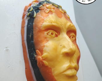 Yellow, Orange, Black & White - Flower Child  No.23- Resin Figurative Wall Sculpture, One of a Kind Wall Art, Handmade Sculpture, Unique