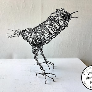 Original Handmade Wire Bird Sculpture - CALLIOPE -Completely Handmade and One of a Kind, Single Strand of Wire, Black Bird Statue, Unique