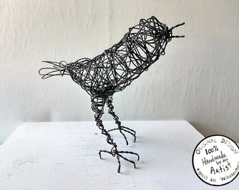 Original Handmade Wire Bird Sculpture - CALLIOPE -Completely Handmade and One of a Kind, Single Strand of Wire, Black Bird Statue, Unique