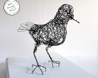 MARTYN - Original Wire Bird Sculpture, Completely Handmade and One of a Kind, Single Strand of Wire, Black Bird Statue, Artist Made Art