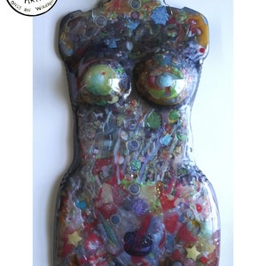 Lydia - Solid Resin Wall Art - Figurative Sculpture, One of a Kind Sculpture, Hand Made 3-D Wall Art, Tatooed Lady Sculpture Art Piece OOAK