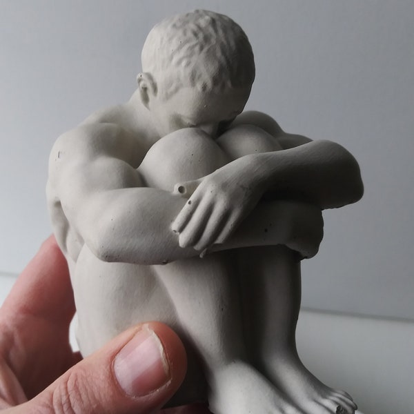 Sitting Vessel - Male Nude Figurative Art - Concrete Sculpture - Garden Statue Planter Pot - Second