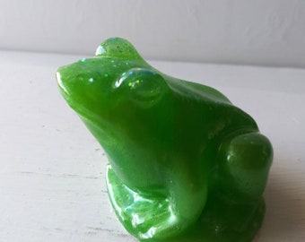 Green Cosmic Frog - Resin Art Sculpture - Glittery Green Desk Ornament Figurine, HandMade, One of a Kind, Sparkly Green Frog Gift, Amphibian