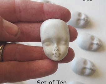 Set of Mini Concrete Faces, Set of 10 Pieces- Handmade Concrete Sculptures- Indoor/Outdoor, Plant Ornaments,  Garden Decor, Small Baby Doll
