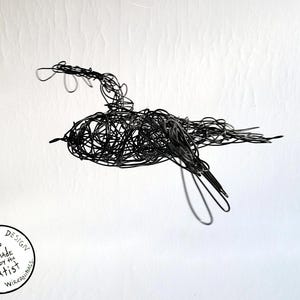 Flying Bird - Original Wire Bird Sculpture, Completely Handmade and One of a Kind, Single Strand of Wire, Hanging Black Bird Sculpture Art