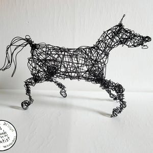 MOIRA - Unique Wire Animal Horse Sculpture, Made from an Unbroken Single Strand of Wire, One of a Kind Horse Statue, Black Horse, Unique