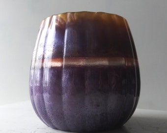 Event Horizon Vase - Utensil Holder, Round Pot or Planter- Hand Cast Resin- One of a Kind Functional Art, Purple and Gold Handmade Vase OOAK
