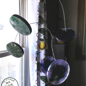 Heavy Nebulas - One of a Kind Hanging Wire and Resin Mobile Sculpture, Hand Made Unique Kinetic Art, Moving Mobile, Purples, Blues, Glitter