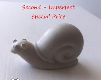 Second - Imperfect - Mini Concrete Snail - Concrete Art Sculpture - Indoor or Outdoor Garden Art, Cute Cement House Plant Art, Gardener Gift