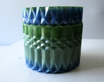 Shallow Seas Stash Jar - Hand Cast Resin - One of a Kind Functional Art, Handmade Colorful Green and Blue Lidded Jar, Trinket Box, Storage