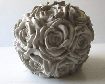 Rose Bouquet Orb - Flower Globe  Concrete Art Sculpture - Indoor or Outdoor Garden Art, Floral Decor, Rose Statues, Cement Roses, Memorial