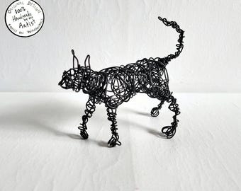 Mini Kitty - Unique Wire Cat Sculpture - Completely Handmade and One of a Kind, Single Strand of Wire, Black Cat Figurine, Cat Lover Gift