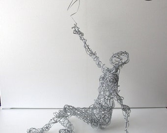 You've Made Your Point - One of a Kind Figurative Sculpture, Hand Made, Single Unbroken Strand of Wire, Free Standing, Hanging or Wall Art