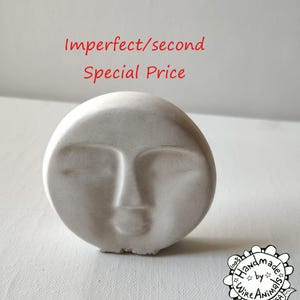 Second- Moon Face Concrete Art Sculpture - Indoor or Outdoor Garden Art - Cement Sculpture, Hand Made Concrete Human Head Sleeping, Handmade