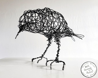 HEATHCLIFF - Original Wire Bird Sculpture, Completely Handmade and One of a Kind, Single Strand of Wire, Black Bird Statue, Artist Made Art