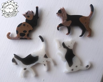 Set of 4 Black and White  and Calico Cat Magnets- Handmade Resin Fridge Magnets, Set of 4 Refrigerator Magnets, Cute Cat Lover Gift, Fun