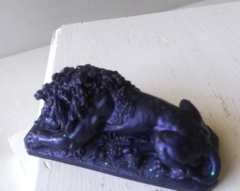 Cosmic Purple Resting Lion - Resin Art Sculpture - Lion Art - Gift for Leo, Big Cat Lover, Fun Animal Figurine, Wild Lion Art Statue, OOAK