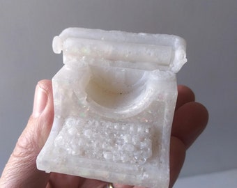 Pearl White Mini Manual Typewriter- Resin Art Sculpture - Original Hand Made Art, One of a Kind Type writer Sculpture, Ornament, Unique Art
