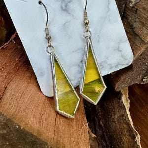 Yellow Diamond Stained Glass Earrings | Geometric Handmade Jewelry