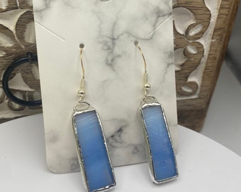 Blue and White Ombre Stained Glass Earrings