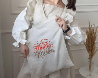 Personalized Linen Tote Bag, Custom Embroidered Grocery Bag, Reusable Shopping Bag, Eco Friendly Tote, Gift for Mom, Custom Name Bag