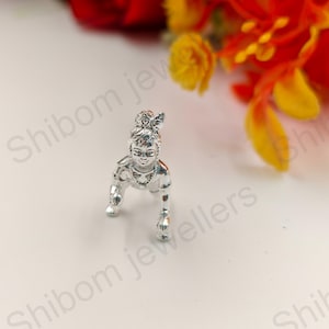 Silver Bal Krishna-idol, hinduisk gudsfigur, andlig dekor, puja-altaredekoration