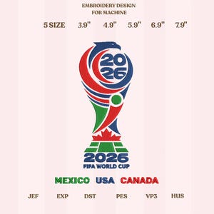 Diseño de bordado de fútbol de Estados Unidos, México y Canadá para la Copa Mundial 2026, descarga instantánea Dst Pe