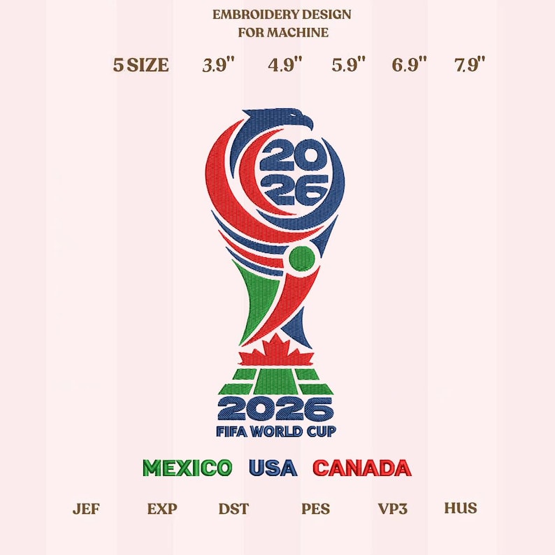 Disegno per ricamo del Mondiale di calcio 2026 USA Messico Canada, download immediato immagine 1
