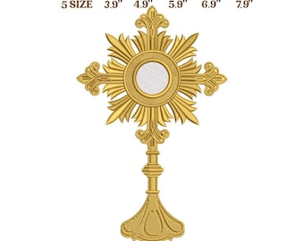 Disegno per ricamo dell'ostensorio cattolico, download immediato, 5 misure.