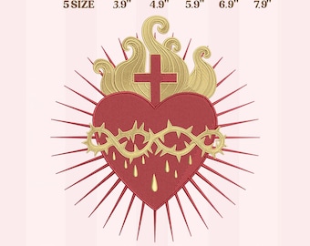 Disegno per ricamo del Sacro Cuore di Gesù, download immediato, 5 misure.