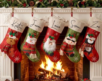 Calza di Natale personalizzata 2026, Calza di Natale con nome di famiglia, Calza con monogramma, Regali di Natale