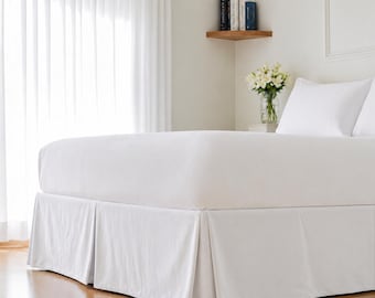 Biała, narożna spódnica łóżka typu queen/king, plisowana falbana, elastyczna spódnica łóżka bez zagnieceń, wysokość 14 cali, pościel szyta na miarę, niestandardowy rozmiar.