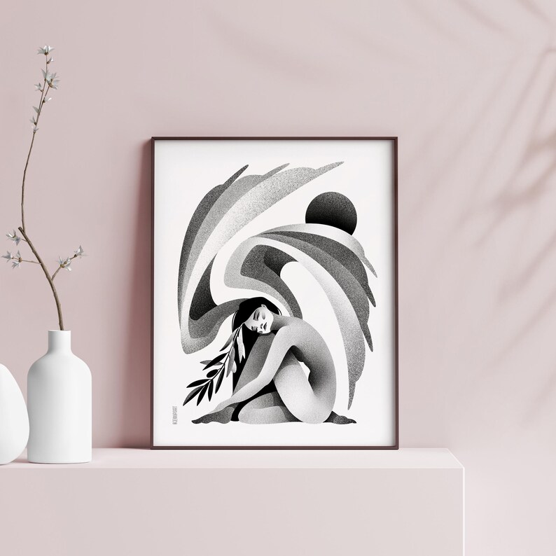 Angel - Wall Art Poster / Modern Print / Black and White Illustrated Home Decor image 1