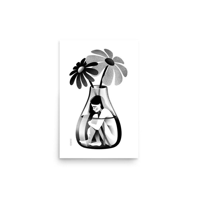 Girl in vase - Wall Art Paper Poster / Modern Art Print / Illustrated Home Decor