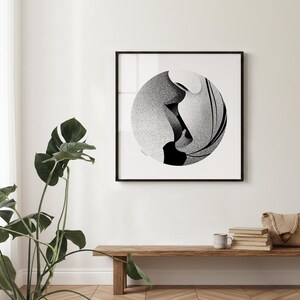 Beso - Póster de pared / Impresión moderna / Decoración del hogar ilustrada en blanco y negro imagen 2